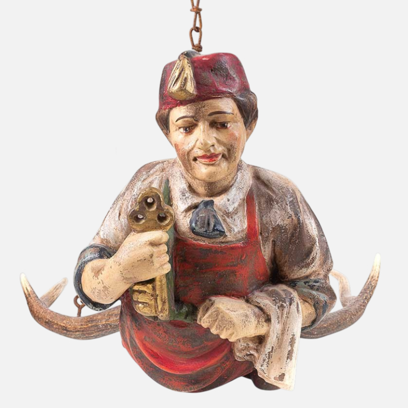 Wooden luster statue with deer antlers