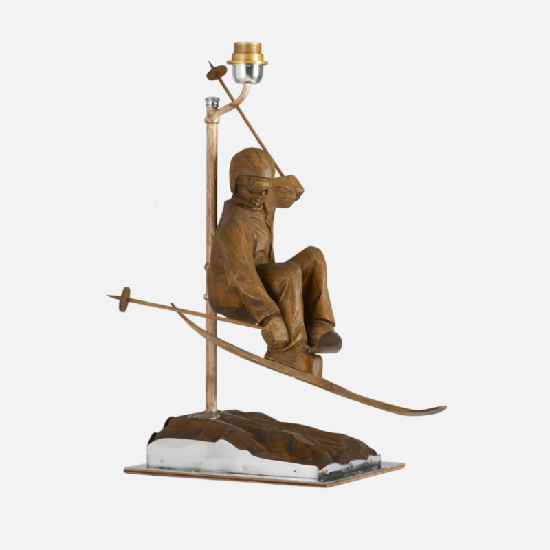 Lampada sciatore in legno con peltro