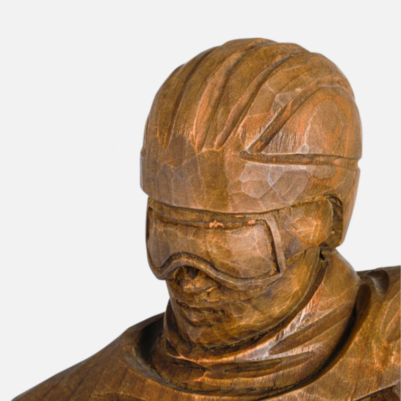 Lampada sciatore in legno con peltro