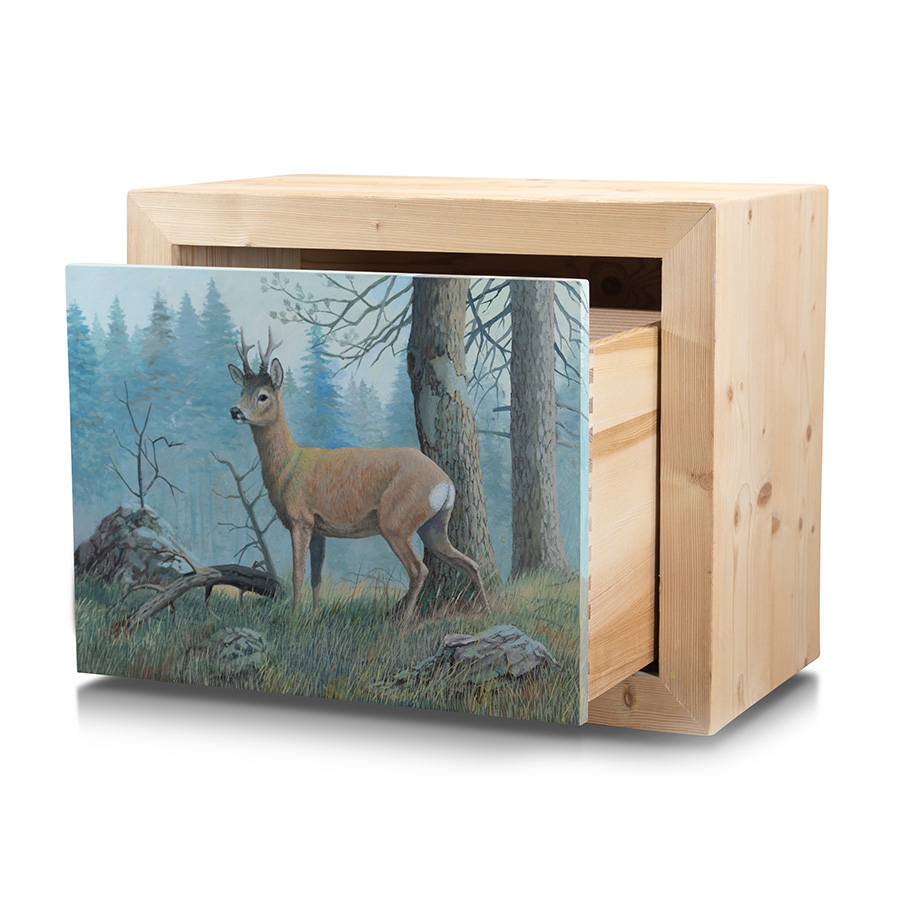 Wooden cabinet with hand painted deer