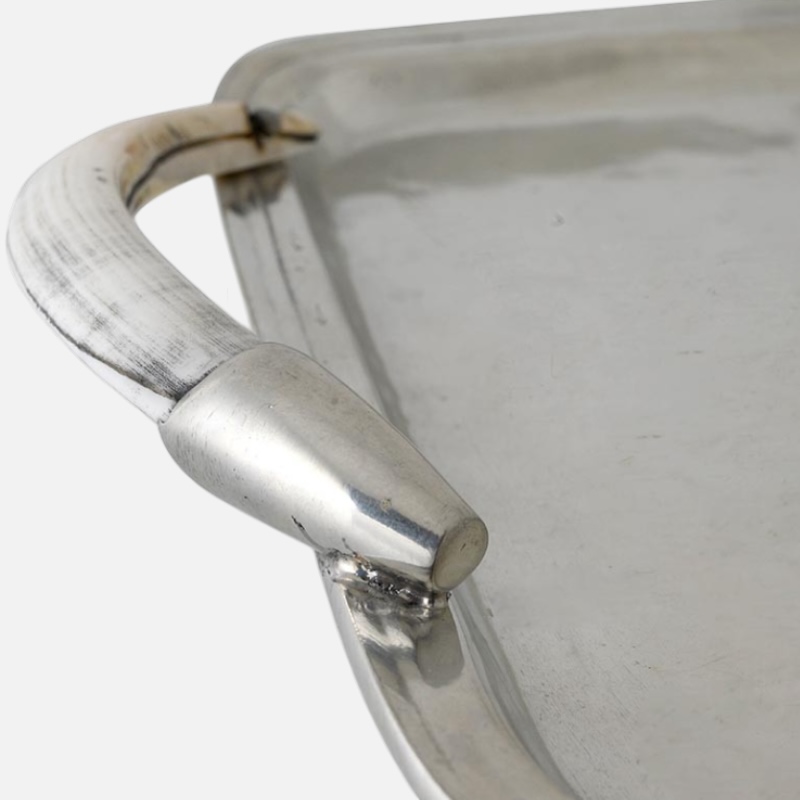 Tray in pewter and horn