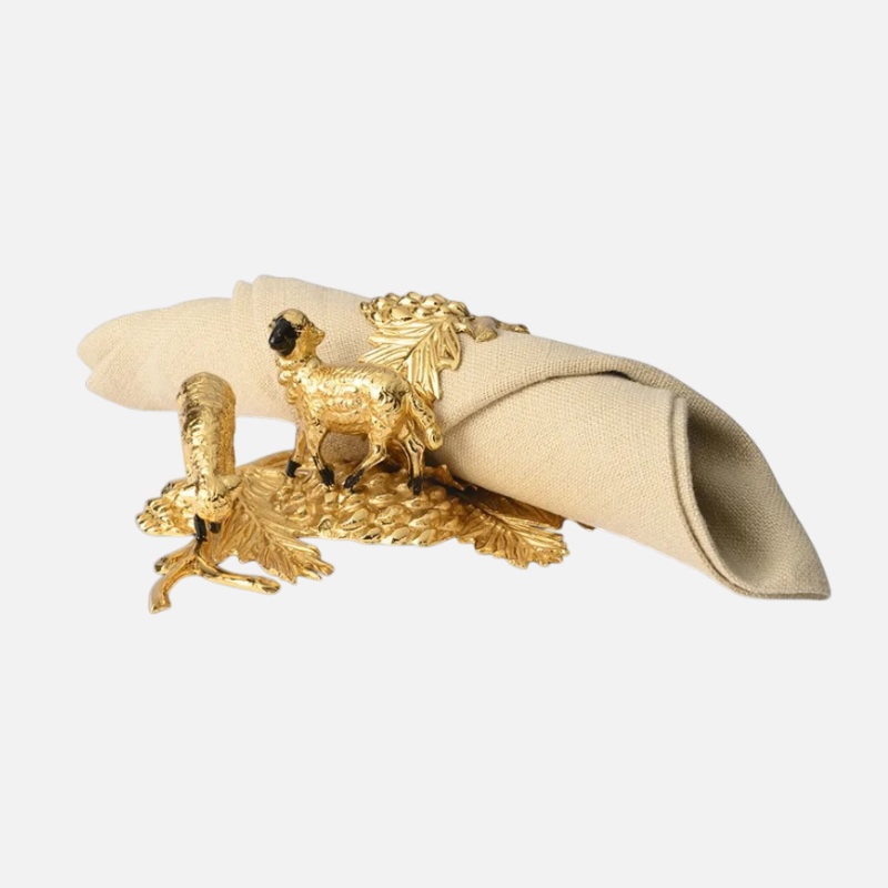 Elegante coppia di portatovaglioli in peltro dorati dipinti a mano di alta qualità