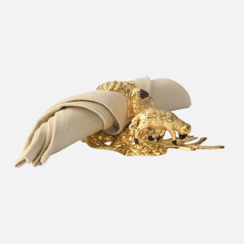 Elegant pair of high quality hand-painted gilded pewter napkin rings