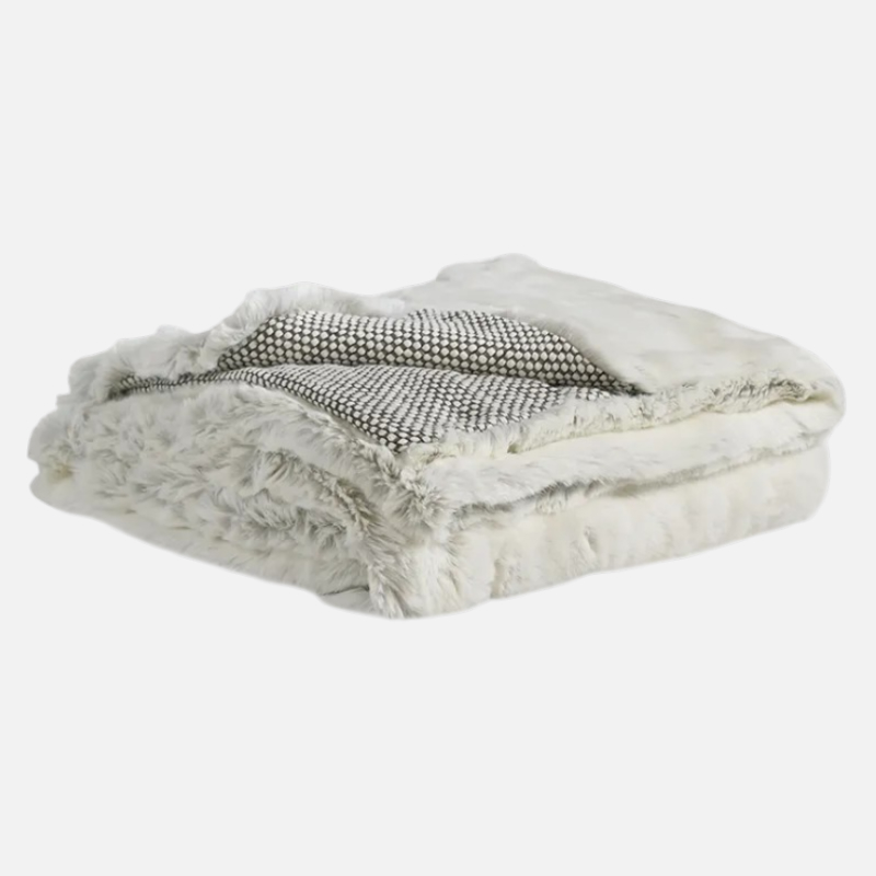 Coperta in pelliccia sintetica e misto lana bianca