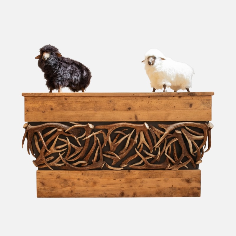 Wooden cabinet with intertwined antlers